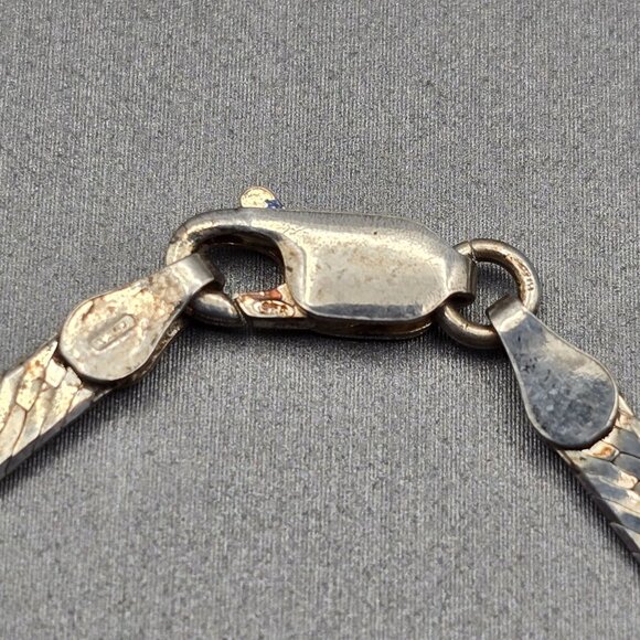 Sterling Silver 'Be Mine' Herringbone 6mm Chain Necklace 16" Double Sided Italy - Picture 4 of 10